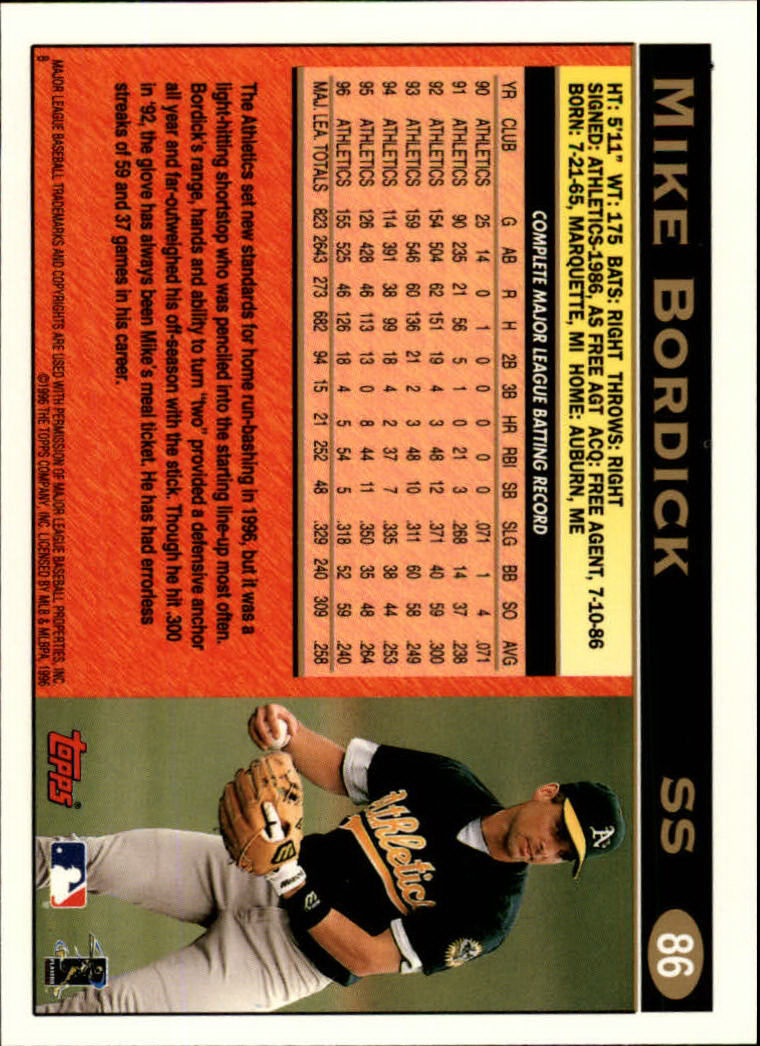 1997 Topps #86 Mike Bordick back image
