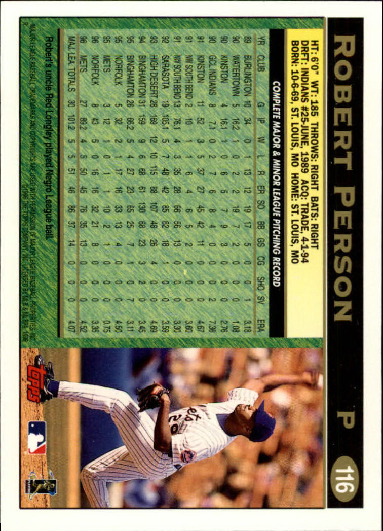 1997 Topps #116 Robert Person back image
