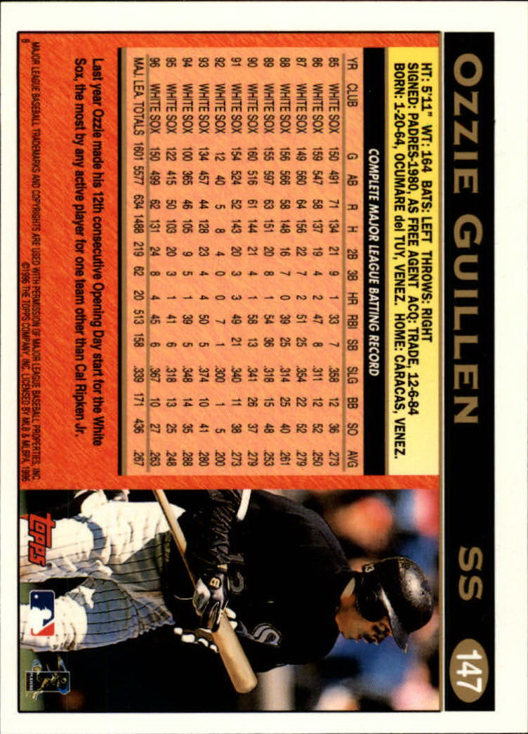 1997 Topps #147 Ozzie Guillen back image