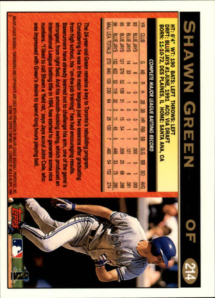 1997 Topps #214 Shawn Green back image