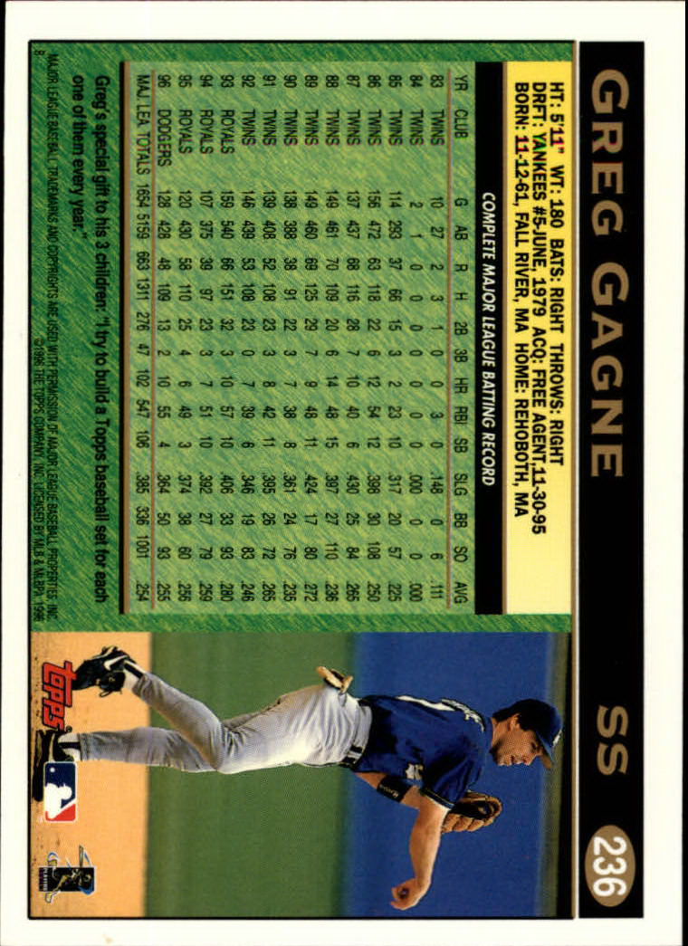1997 Topps #236 Greg Gagne back image
