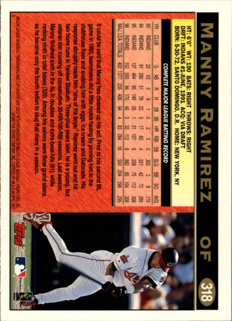 1997 Topps #318 Manny Ramirez back image