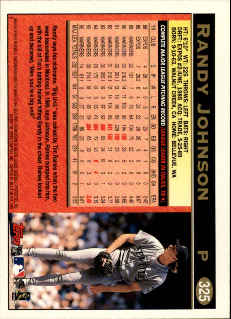 1997 Topps #325 Randy Johnson back image