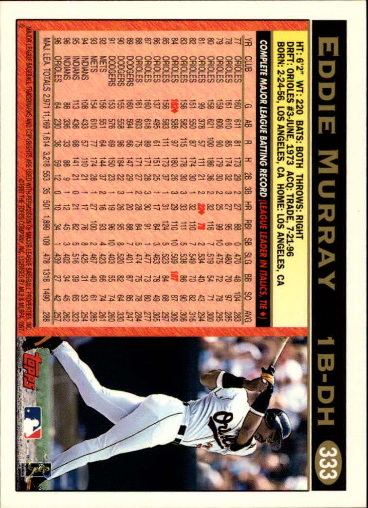 1997 Topps #333 Eddie Murray back image