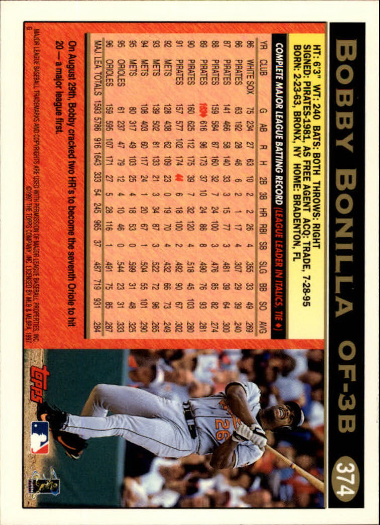 1997 Topps #374 Bobby Bonilla back image