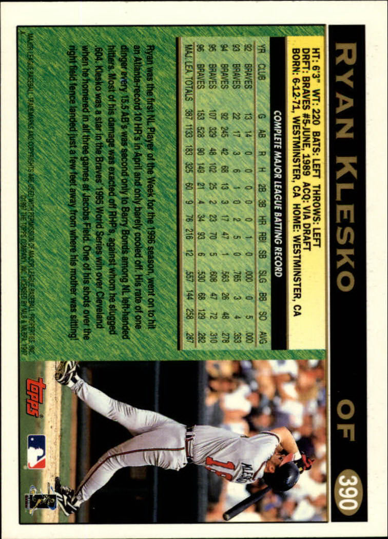 1997 Topps #390 Ryan Klesko back image