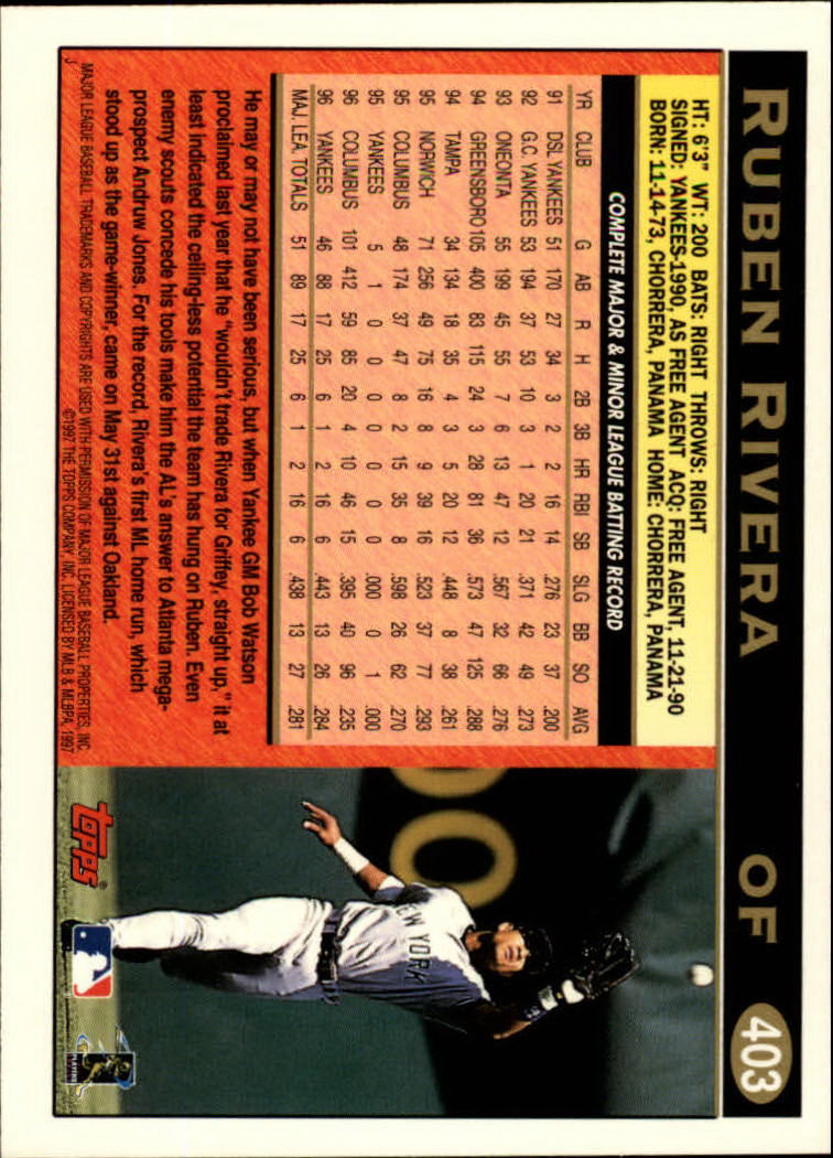 1997 Topps #403 Ruben Rivera back image