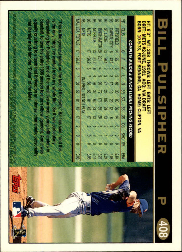 1997 Topps #408 Bill Pulsipher back image