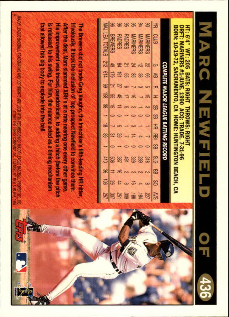1997 Topps #436 Marc Newfield back image