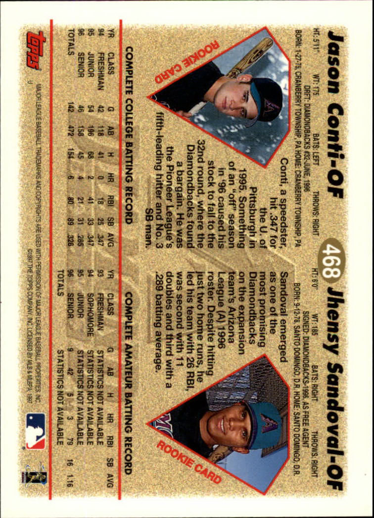 1997 Topps #468 J.Sandoval/J.Conti RC back image