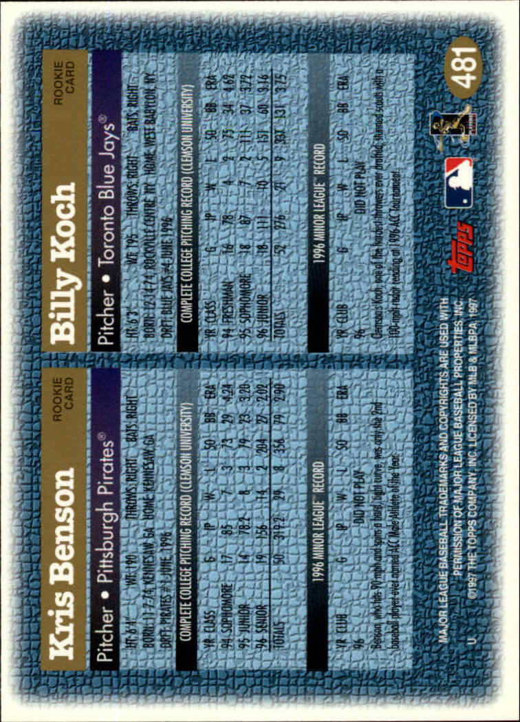 A1054- 1997 Topps Baseball Cards 251-496 +Inserts -You Pick- 15+ FREE US SHIP - Picture 441 of 475