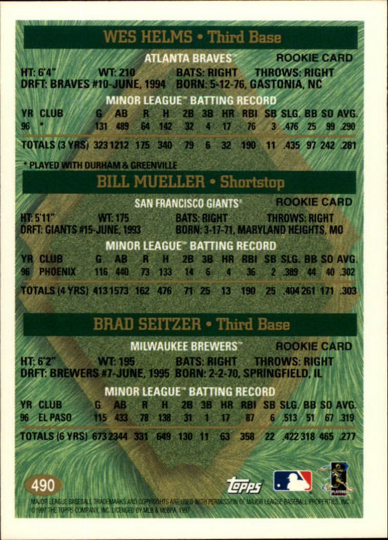 A1054- 1997 Topps Baseball Cards 251-496 +Inserts -You Pick- 15+ FREE US SHIP - Picture 459 of 475