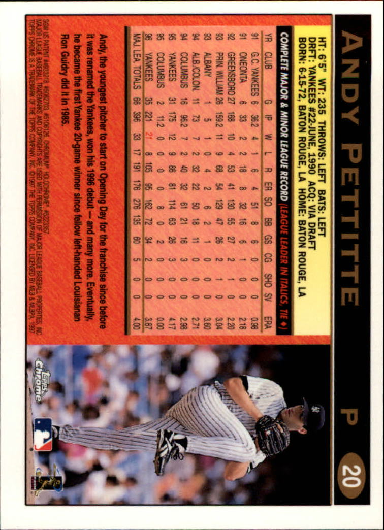 1997 Topps Chrome #20 Andy Pettitte back image