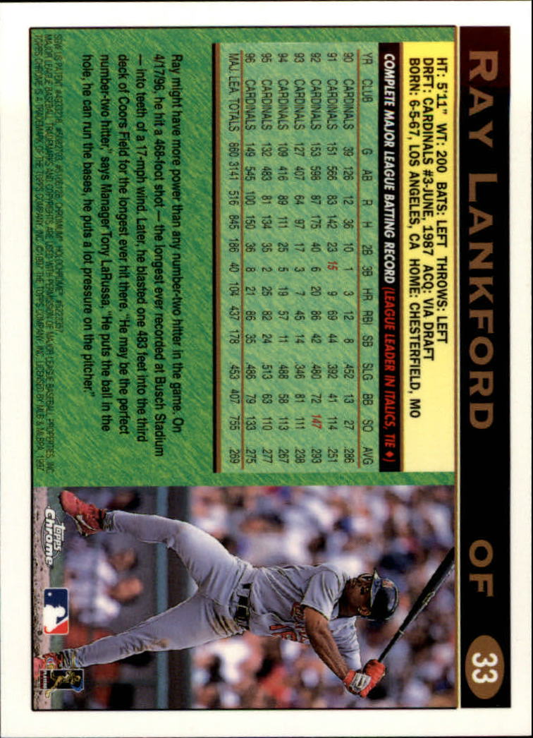 1997 Topps Chrome #33 Ray Lankford back image