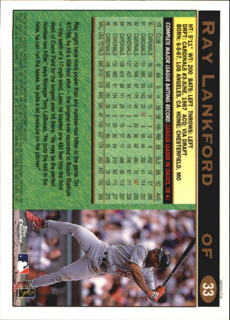 1997 Topps Chrome Refractors #33 Ray Lankford back image
