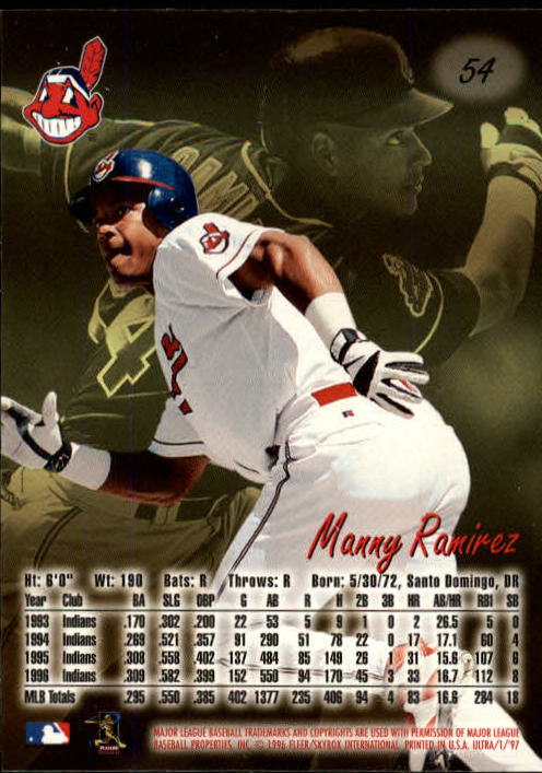 1997 Ultra #54 Manny Ramirez back image