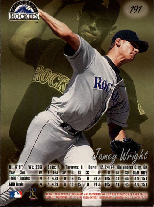 1997 Ultra #191 Jamey Wright back image