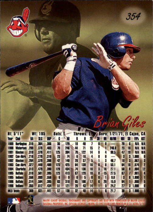 1997 Ultra #354 Brian Giles RC back image