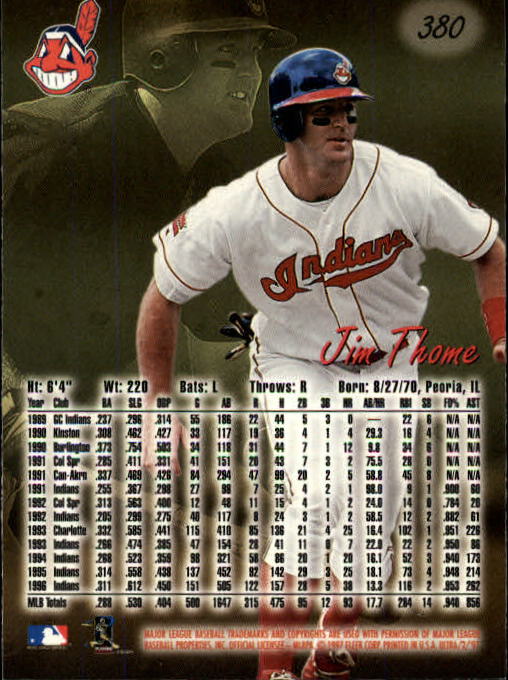 1997 Ultra #380 Jim Thome back image