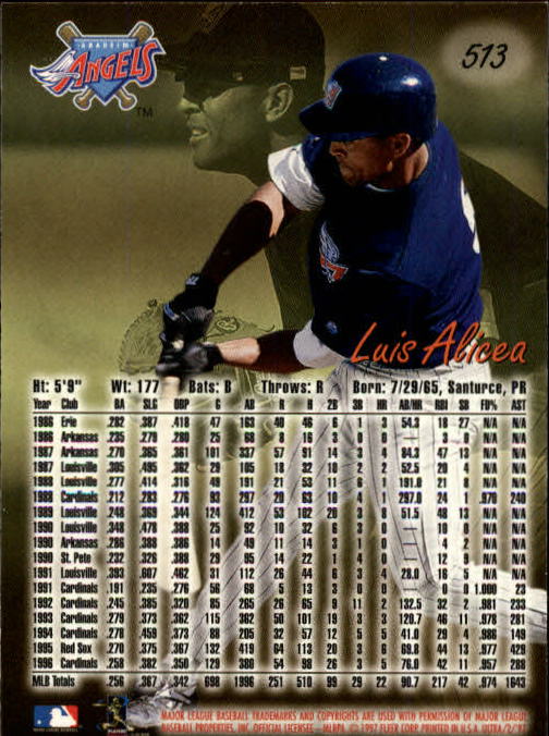 1997 Ultra #513 Luis Alicea back image