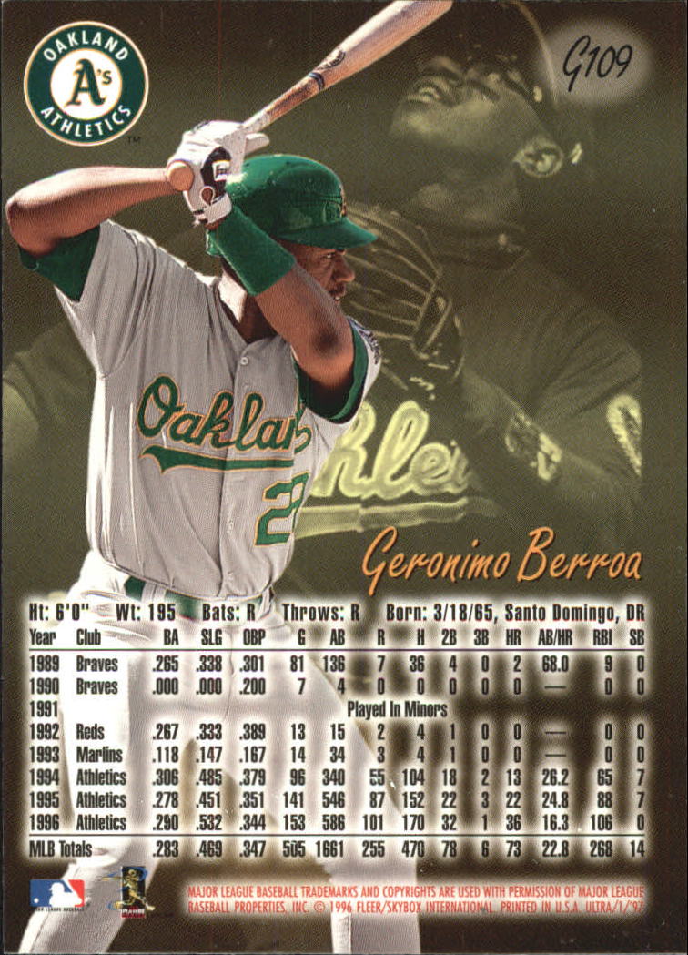 1997 Ultra Gold Medallion #109 Geronimo Berroa back image