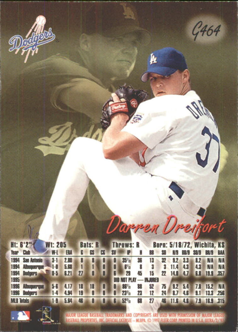1997 Ultra Gold Medallion #464 Darren Dreifort back image