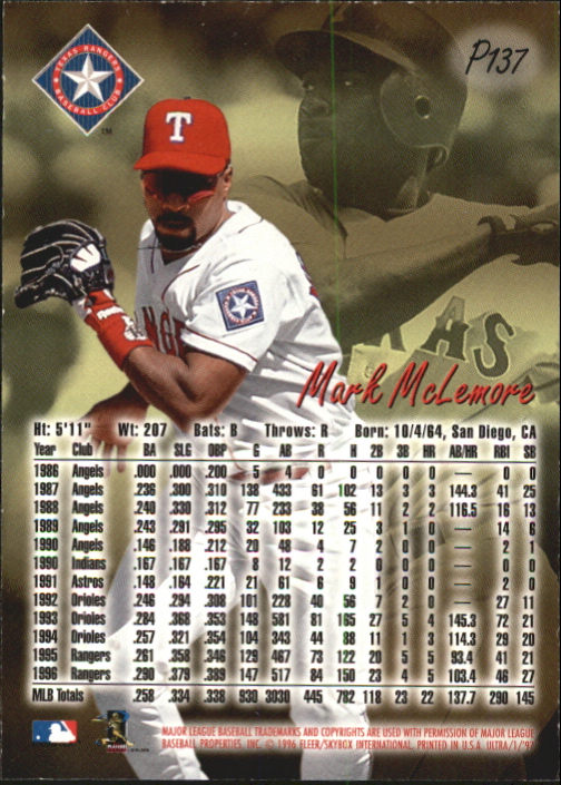 1997 Ultra Platinum Medallion #137 Mark McLemore back image