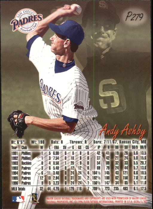 1997 Ultra Platinum Medallion #279 Andy Ashby back image