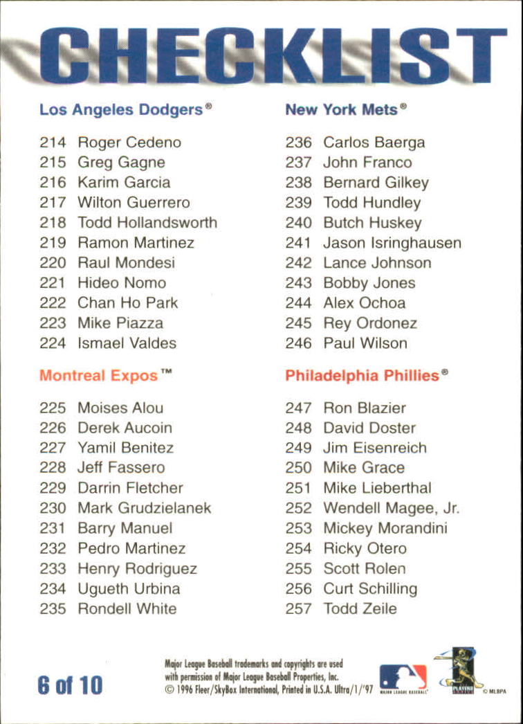 1997 Ultra Checklists #A6 Mike Piazza back image