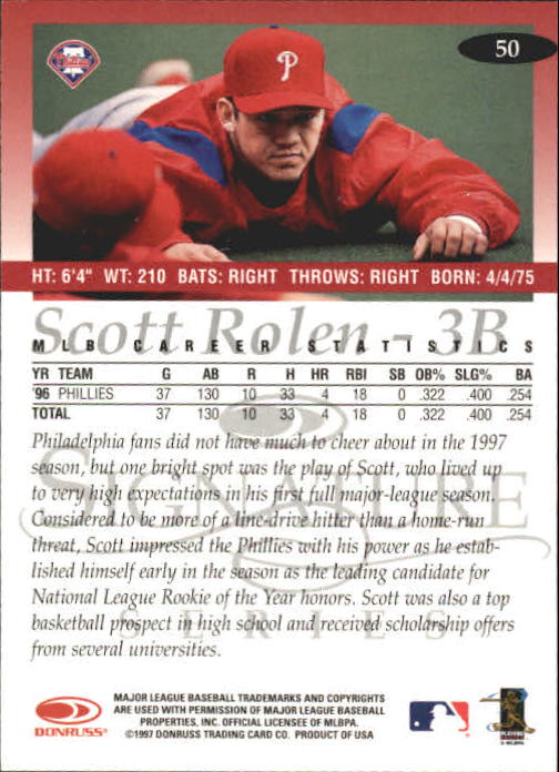 1997 Donruss Signature #50 Scott Rolen back image