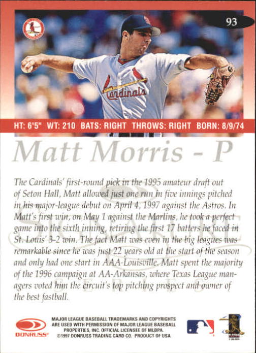 1997 Donruss Signature #93 Matt Morris back image