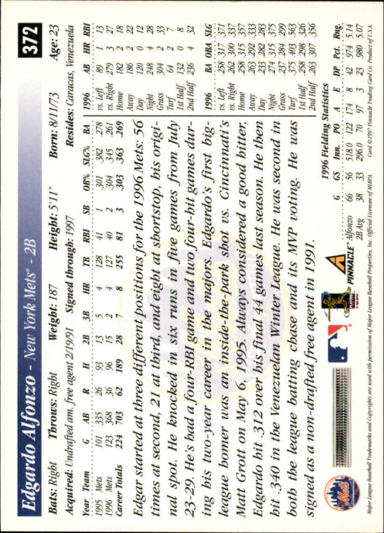 1997 Score #372 Edgardo Alfonzo back image