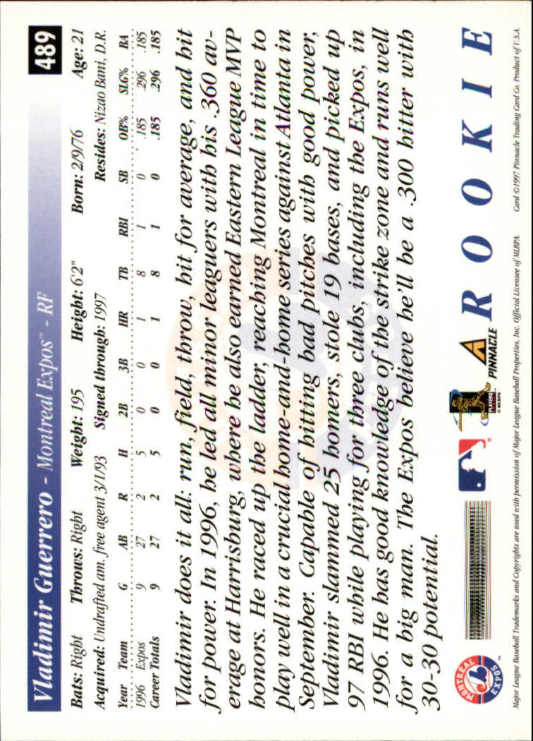 1997 Score #489 Vladimir Guerrero back image