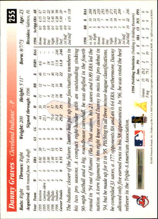 1997 Score Premium Stock #255 Danny Graves