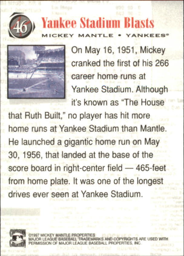 1997 Scoreboard Mantle #46 Mickey Mantle/Yankee Stadium Blasts back image
