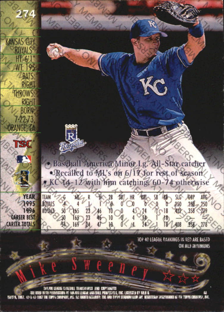 1997 Stadium Club Members Only Parallel #274 Mike Sweeney back image