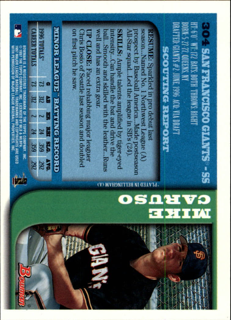 1997 Bowman #304 Mike Caruso RC back image