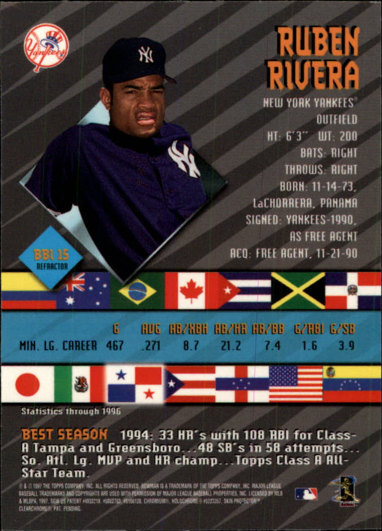 1997 Bowman International Best Refractor #BBI15 Ruben Rivera back image