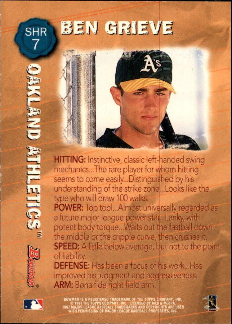 1997 Bowman Scout's Honor Roll #7 Ben Grieve back image