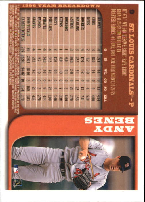1997 Bowman Chrome #9 Andy Benes back image