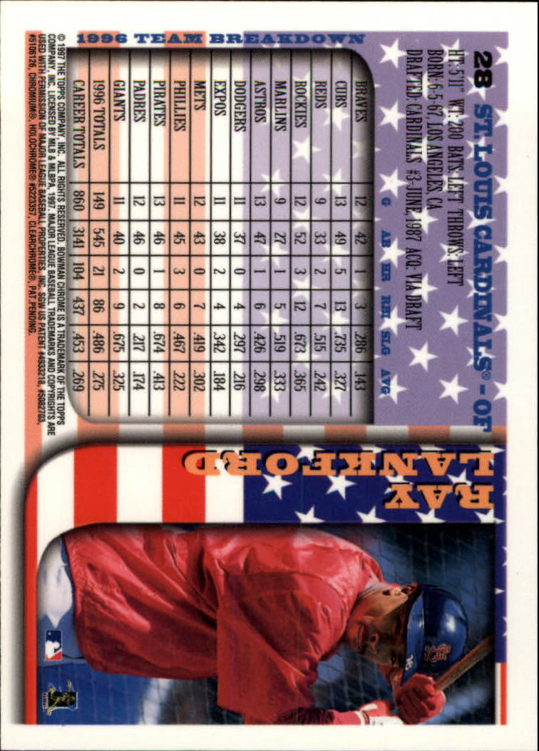 1997 Bowman Chrome International #28 Ray Lankford back image