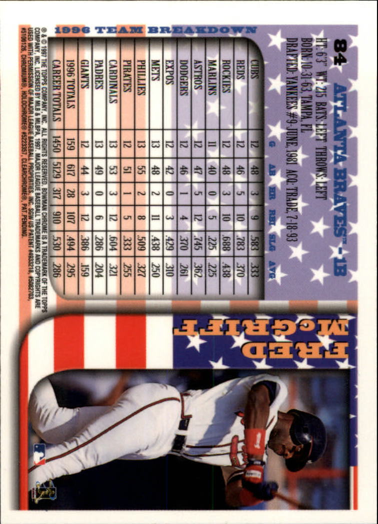 1997 Bowman Chrome International #84 Fred McGriff back image