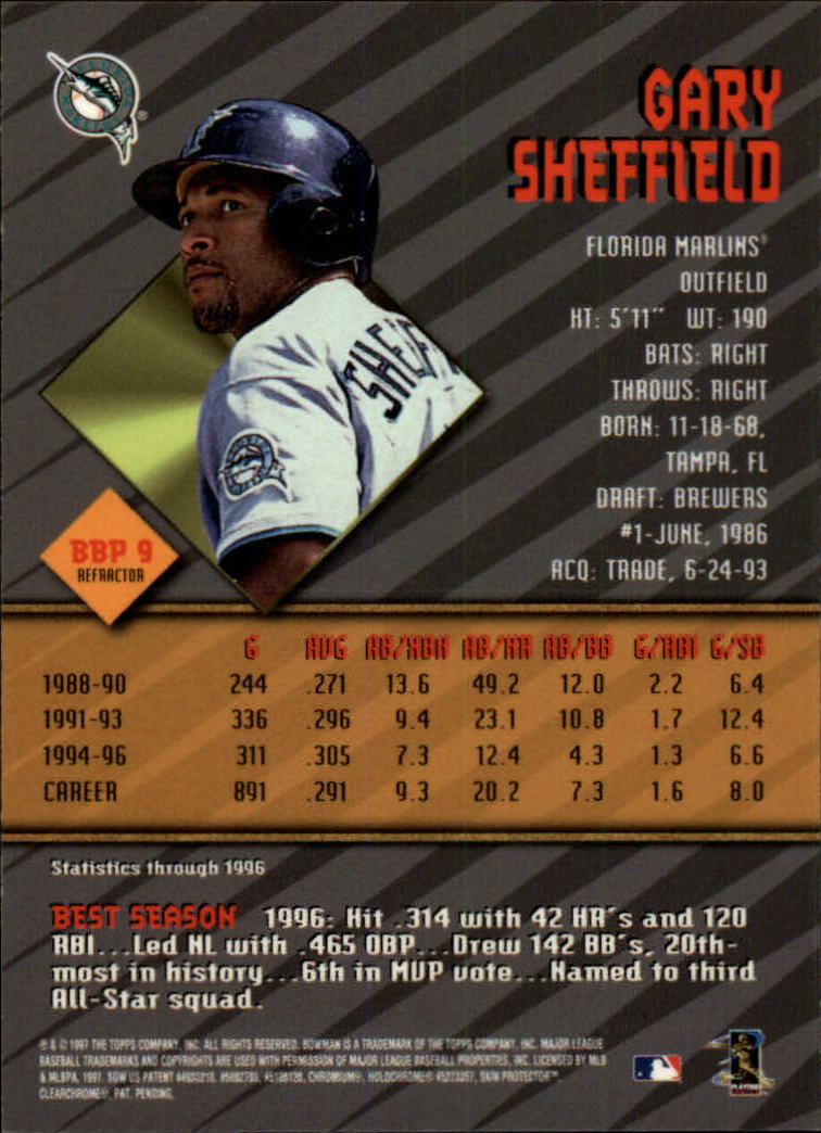 1997 Bowman's Best Preview Refractor #BBP9 Gary Sheffield back image