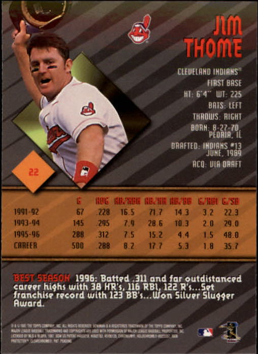 1997 Bowman's Best #22 Jim Thome back image
