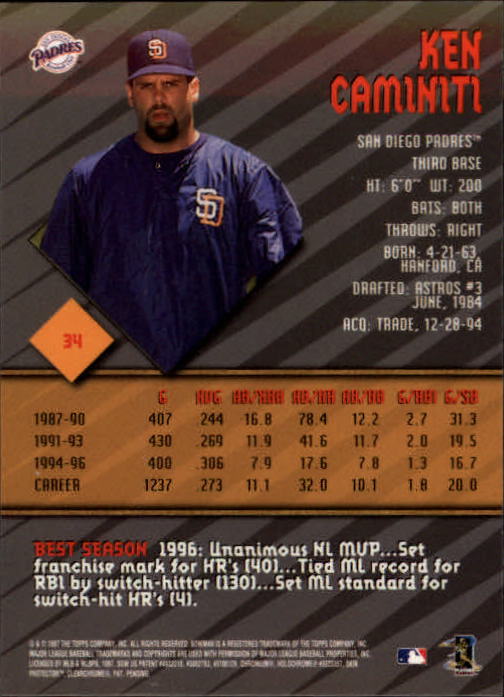 1997 Bowman's Best #34 Ken Caminiti back image