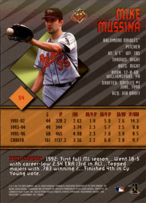 1997 Bowman's Best #54 Mike Mussina back image