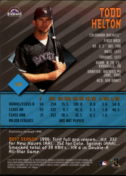 1997 Bowman's Best #109 Todd Helton back image