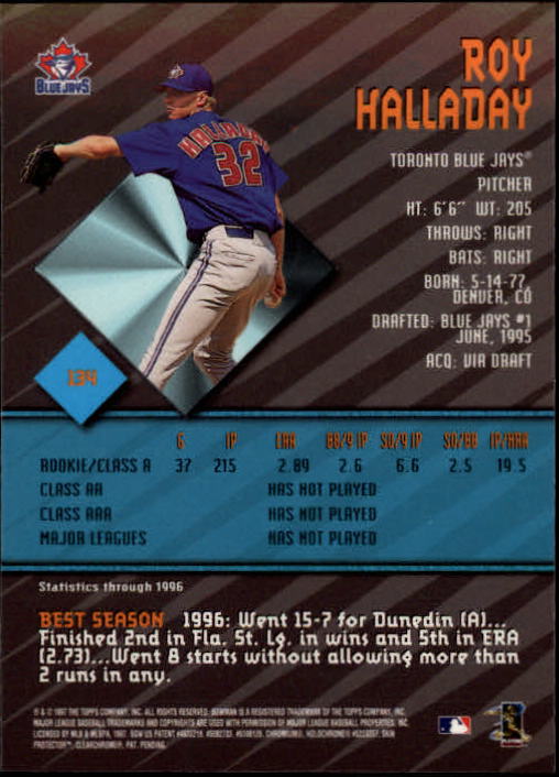 1997 Bowman's Best #134 Roy Halladay RC back image