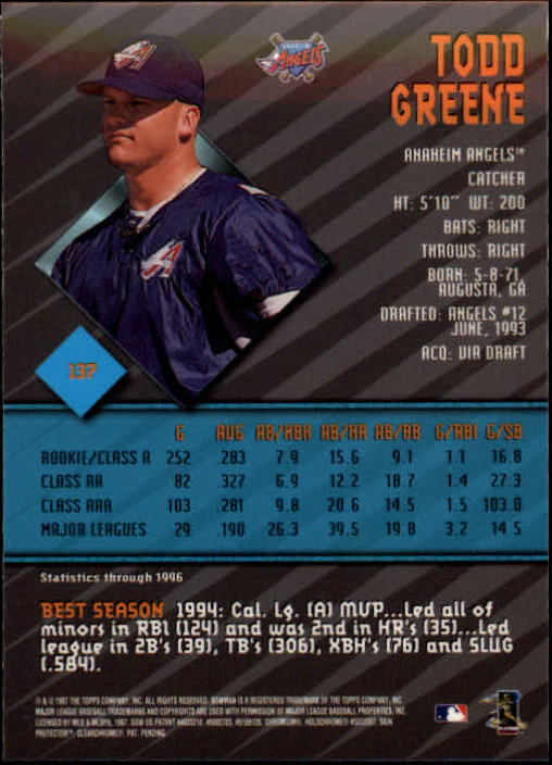 1997 Bowman's Best #137 Todd Greene back image