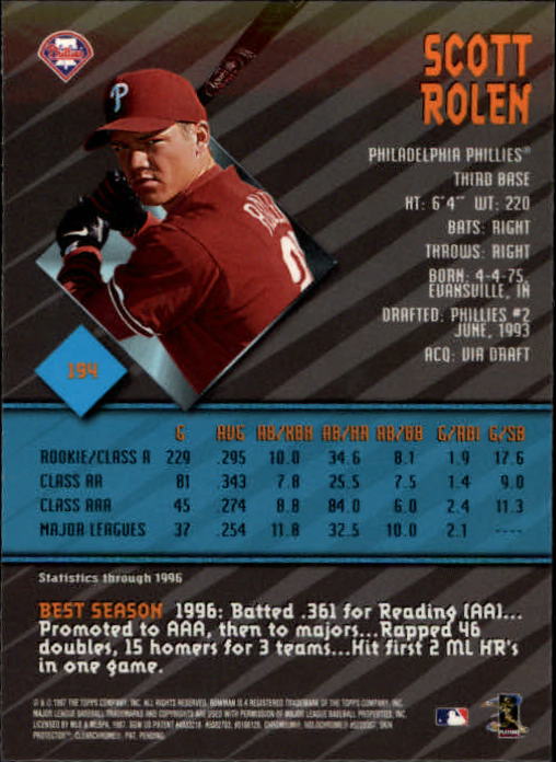 1997 Bowman's Best #194 Scott Rolen back image